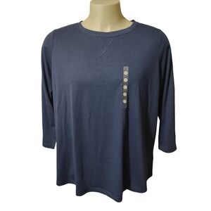 Lounge Top Kim Rogers Woman Navy Blue 1X Cotton Blend 3/4 Sleeve Cozy Norm Core
